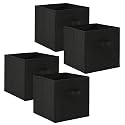 Fun Homes (Pack of 4) Foldable Storage Box | Multipurpose Storage Organizer For Clothes | Plain Wardrobe Organizer for Book, Stationary &amp; Toys | 11 Inch | Black