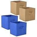 Fun Homes (Pack of 4) Foldable Storage Box | Multipurpose Storage Organizer For Clothes | Plain Wardrobe Organizer for Book, Stationary &amp; Toys | 11 Inch | Beige &amp; Royal Blue