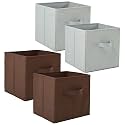 Fun Homes (Pack of 4) Foldable Storage Box | Multipurpose Storage Organizer For Clothes | Plain Wardrobe Organizer for Book, Stationary &amp; Toys | 11 Inch | Brown &amp; Grey