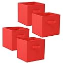 Fun Homes (Pack of 4) Foldable Storage Box | Multipurpose Storage Organizer For Clothes | Plain Wardrobe Organizer for Book, Stationary &amp; Toys | 11 Inch | Red