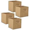 Fun Homes (Pack of 4) Foldable Storage Box | Multipurpose Storage Organizer For Clothes | Plain Wardrobe Organizer for Book, Stationary &amp; Toys | 11 Inch | Beige