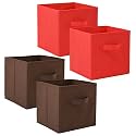 Fun Homes (Pack of 4) Foldable Storage Box | Multipurpose Storage Organizer For Clothes | Plain Wardrobe Organizer for Book, Stationary &amp; Toys | 11 Inch | Red &amp; Brown