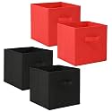 Fun Homes (Pack of 4) Foldable Storage Box | Multipurpose Storage Organizer For Clothes | Plain Wardrobe Organizer for Book, Stationary &amp; Toys | 11 Inch | Red &amp; Black
