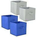 Fun Homes (Pack of 4) Foldable Storage Box | Multipurpose Storage Organizer For Clothes | Plain Wardrobe Organizer for Book, Stationary &amp; Toys | 11 Inch | Grey &amp; Royal Blue
