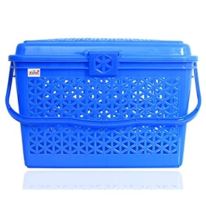 fun homes plastic multipurpose trendy shopping small basket with lid blue rectangular