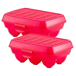 fun homes portable food grade plastic egg holderstorage box for 6 pieces egg- pack of 2 pink-46fh0385