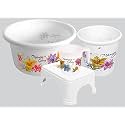 Fun Homes 40 Liters Multipurpose Bath Tub for Bathroom | Suitable for Indoor and Outdoor Use | Durable &amp; Lightweight Tub for Washing Clothes &amp; Utensils | Flower Print - White