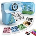 Kids Camera Instant Print with Carrying Case, Digital Selfie Camera with 6 Rolls Print Paper, 5 Monochrome Colors, 32GB SD Card, Portable Toddler Camera for Boys Girls 3-12, Christmas Birthday Gift