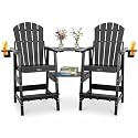 FUNBERRY Tall Adirondack Chair Set of 2 with Tables, High Top Balcony Chair