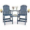 FUNBERRY Tall Adirondack Chair Set of 2 with Tables, High Top Balcony Chair