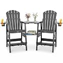FUNBERRY Tall Adirondack Chair Set of 2 with Tables, High Top Balcony Chair