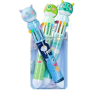 funblast 10 in 1 pens for kids - pack of 3 cartoon ball pen set for school amp office kawaii aesthetic pens set 10 ink colors ink blue