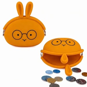 funblast cute bunny shape silicone coin purse for kids amp adults  mini pouch for coins earphones keys amp small essentials aesthetic pouches for girls amp women - 12 x 95 x 3 cm bunny-brown