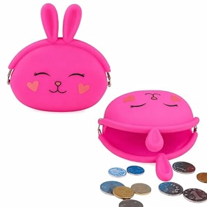 funblast cute bunny shape silicone coin purse for kids amp adults  mini pouch for coins earphones keys amp small essentials aesthetic pouches for girls amp women - 12 x 95 x 3 cm bunny-dark pink