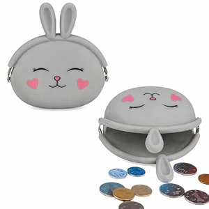 funblast cute bunny shape silicone coin purse for kids amp adults  mini pouch for coins earphones keys amp small essentials aesthetic pouches for girls amp women - 12 x 95 x 3 cm bunny-grey