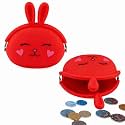 FunBlast Cute Bunny Shape Silicone Coin Purse for Kids &amp; Adults – Mini Pouch for Coins, Earphones, Keys &amp; Small Essentials, Aesthetic Pouches for Girls &amp; Women - 12 X 9.5 X 3 Cm (Bunny-Red)