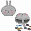 FunBlast Cute Bunny Shape Silicone Coin Purse for Kids &amp; Adults – Mini Pouch for Coins, Earphones, Keys &amp; Small Essentials, Aesthetic Pouches for Girls &amp; Women - 12 X 9.5 X 3 Cm (Bunny-Grey)