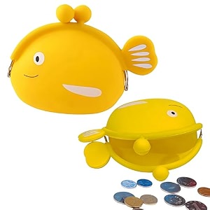 funblast cute fish shape silicone coin purse for kids amp adults  mini pouch for coins earphones keys amp small essentials aesthetic pouches for girls amp women - 12 x 95 x 3 cm yellow