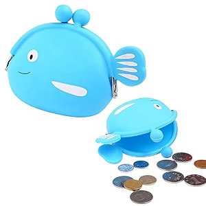 funblast cute fish shape silicone coin purse for kids amp adults  mini pouch for coins earphones keys amp small essentials aesthetic pouches for girls amp women - 12 x 95 x 3 cm sky blue