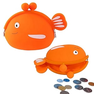 funblast cute fish shape silicone coin purse for kids amp adults  mini pouch for coins earphones keys amp small essentials aesthetic pouches for girls amp women - 12 x 95 x 3 cm orange