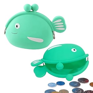 funblast cute fish shape silicone coin purse for kids amp adults  mini pouch for coins earphones keys amp small essentials aesthetic pouches for girls amp women - 12 x 95 x 3 cm green