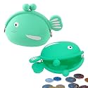 FunBlast Cute Fish Shape Silicone Coin Purse for Kids & Adults – Mini Pouch for Coins, Earphones, Keys & Small Essentials, Aesthetic Pouches for Girls & Women - 12 X 9.5 X 3 Cm (Green)