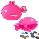 FunBlast Cute Fish Shape Silicone Coin Purse for Kids &amp; Adults – Mini Pouch for Coins, Earphones, Keys &amp; Small Essentials, Aesthetic Pouches for Girls &amp; Women - 12 X 9.5 X 3 Cm (Pink)