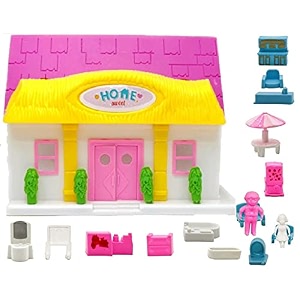 funblast doll house set for girls kids - pretend play dolls amp play sets with openable door and furniture for girls pack of 18 pcs multicolor