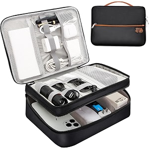 funblast electronics accessories organizer universal carry travel gadget case double layer travel cable organizer large waterproof electronic accessories storage black