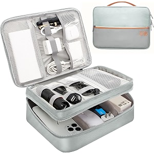 funblast electronics accessories organizer bags universal carry travel gadget bag double layer travel cable organizer bag large waterproof electronic accessories storage case grey