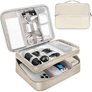 funblast electronics accessories organizer bags universal carry travel gadget bag double layer travel cable organizer bag large waterproof electronic accessories storage case cream