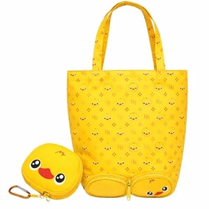 funblast foldable shopping bag  cartoon design carry bag with zipper pouch foldable tote bag for girls amp women multipurpose reusable pouch bags lightweight travel handbag with handle strap duck