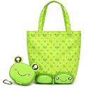 FunBlast Foldable Shopping Bag – Cartoon Design Carry Bag with Zipper Pouch, Foldable Tote Bag for Girls &amp; Women, Multipurpose Reusable Pouch Bags, Lightweight Travel Handbag with Handle Strap (Frog)