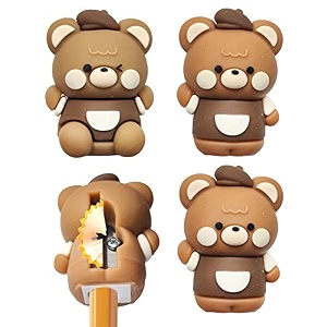 funblast coffee bear sharpener for kids  pack of 4 pcs kawaii pencil sharpener for kids fancy sharpeners school amp office stationery kit for kid birthday return gifts for kid - multicolor