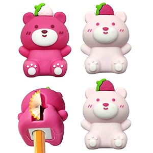 funblast bear strawberry sharpener for kids  pack of 4 pcs kawaii pencil sharpener for kids fancy sharpeners school amp office stationery kit for kids best birthday return gifts - multicolor