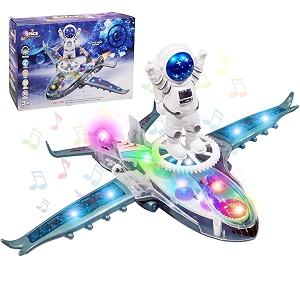 funblast transparent electric airplane for kids 360 rotating universal wheel bump and go toys for kids diy toys 3d musical airplane toy for 3 years boys airplane toy with flashing lights