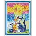 Funcrostitch Counted Cross Stitch Kits for Beginners,14CT Unprinted Pattern Embroidery Kit DMC Cotton Threads Needleworks for Adults-Cats Under the Sun (2) 7.5"×11"