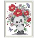 Funcrostitch Counted Cross Stitch Kits for Beginners,14ct Unprinted Pattern Embroidery Kit Dmc Cotton Threads Needleworks for Adults-Bear Giving Flowers 10.2"×12.6"