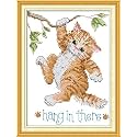 Funcrostitch Counted Cross Stitch Kits for Beginners,14ct Unprinted Pattern Embroidery Kit Dmc Cotton Threads Needleworks for Adults-Hang in There 7.5"×10.6"