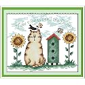 Funcrostitch Counted Cross Stitch Kits for Beginners,14CT Unprinted Pattern Embroidery Kit DMC Cotton Threads Needleworks for Adults-Sunflower and cat 10.2"×7.9"