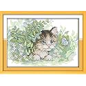 Funcrostitch Counted Cross Stitch Kits for Beginners,14ct Unprinted Pattern Embroidery Kit Dmc Cotton Threads Needleworks for Adults-The Cat and The Butterfly 8.3"X10.2"