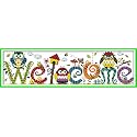 Funcrostitch Counted Cross Stitch Kits for Beginners,14CT Unprinted Pattern Embroidery Kit DMC Cotton Threads Needleworks for Adults-The owl Welcome Card 22.8"×6.7"