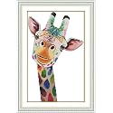 Funcrostitch Counted Cross Stitch Kits for Beginners,14ct Unprinted Pattern Embroidery Kit Dmc Cotton Threads Needleworks for Adults-Giraffe 11"×16.1"