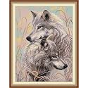 Funcrostitch Counted Cross Stitch Kits for Beginners,14ct Unprinted Pattern Embroidery Kit Dmc Cotton Threads Needleworks for Adults-Two Wolves 14.6"×19"