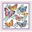 Funcrostitch Counted Cross Stitch Kits for Beginners,14ct Unprinted Pattern Embroidery Kit Dmc Cotton Threads Needleworks for Adults-The Colorful Butterflies 13.4"X13"