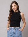 FUNDAY FASHION Casual Solid Women Black Top