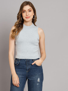 FUNDAY FASHION Casual Solid Women Grey Top