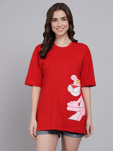 funday fashion women graphic print round neck cotton blend red t-shirt