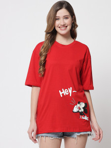 funday fashion women graphic print round neck cotton blend red t-shirt