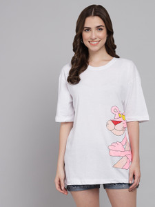 funday fashion women graphic print round neck cotton blend white t-shirt